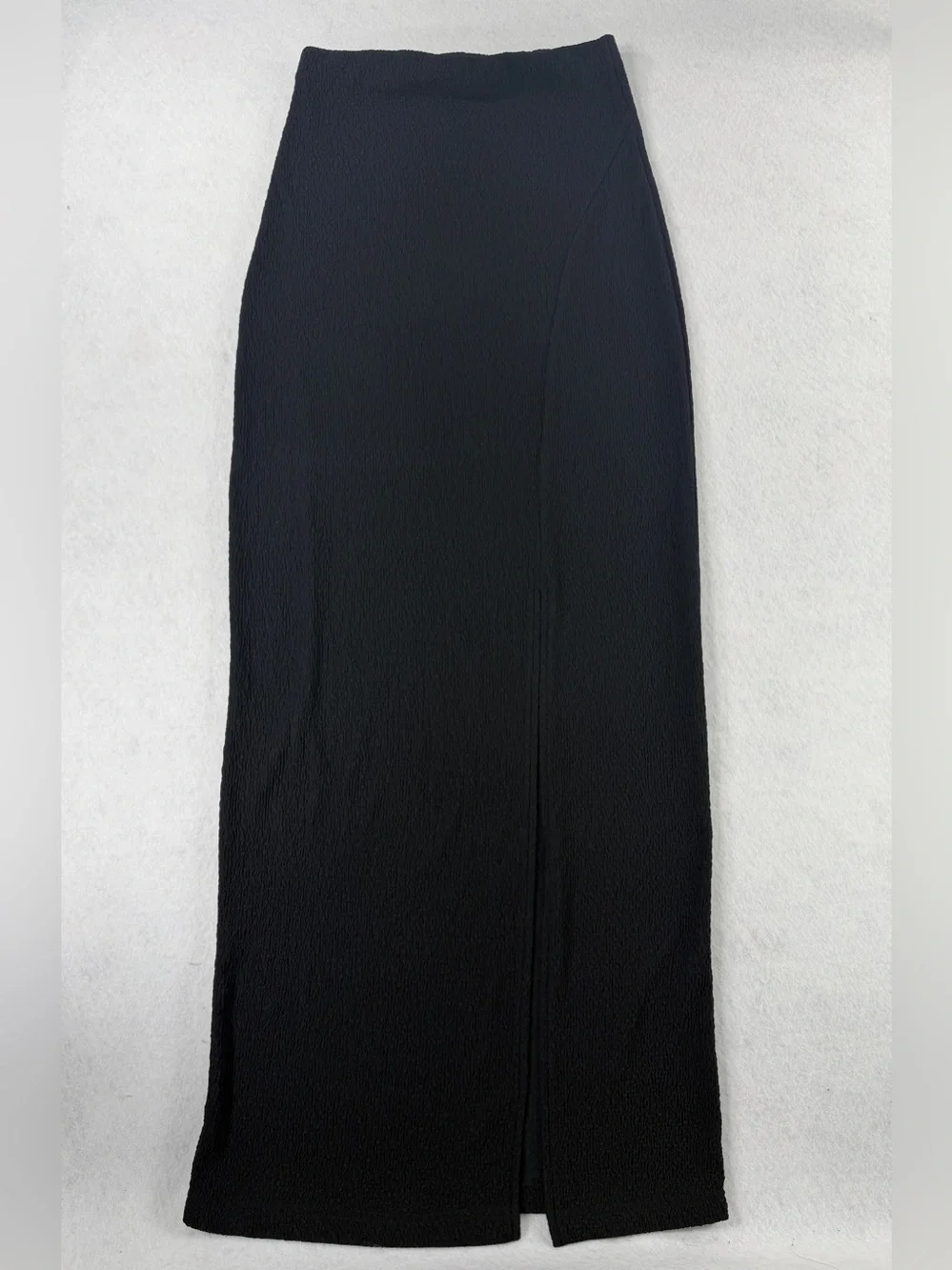 CRESCENT Maribel High Waist Textured Maxi Skirt Side Slit Black Small Pull on